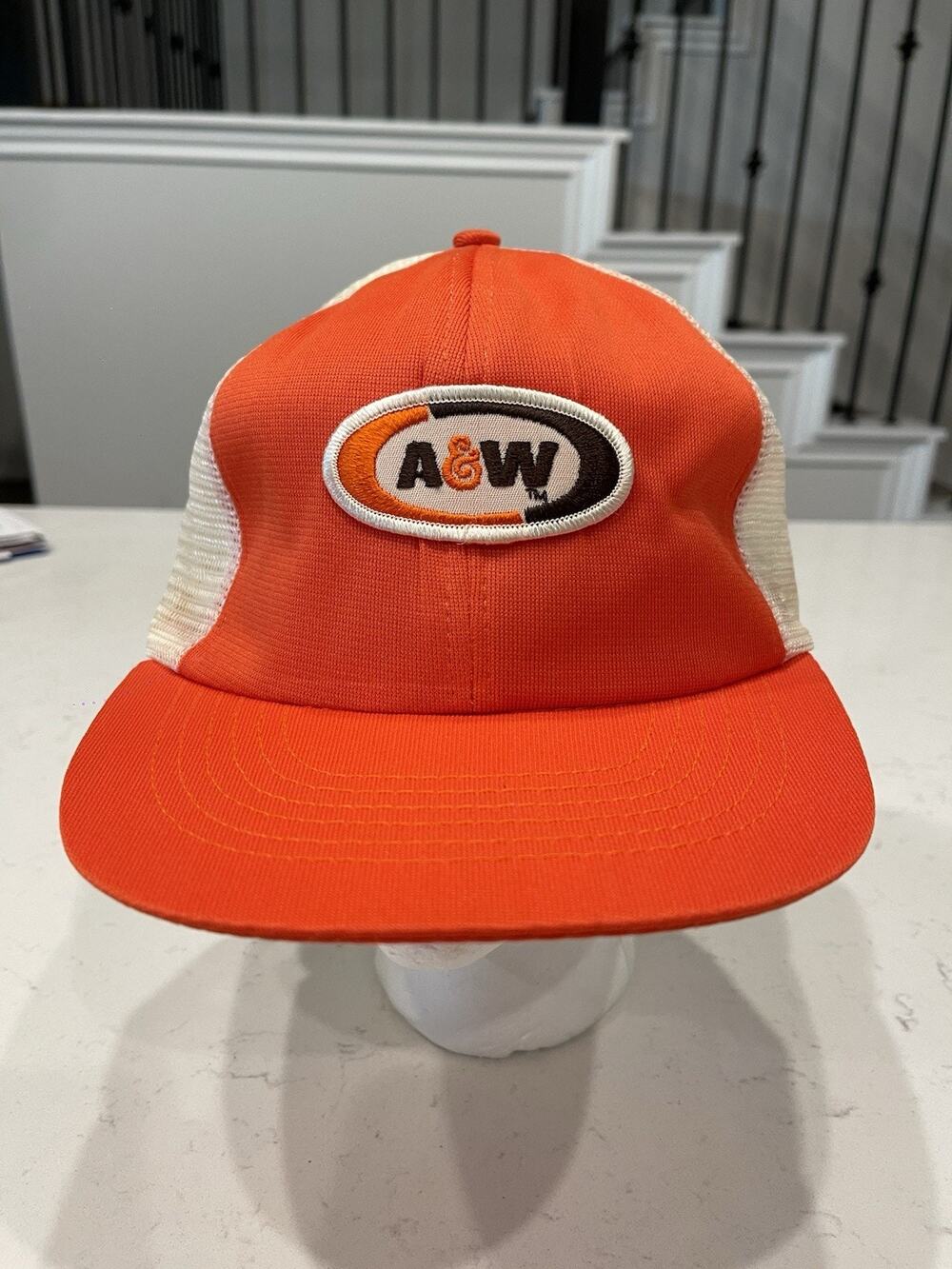 Vtg A&W Root Beer Soda Advertising Mesh Trucker Snapback Hat Swingster USA Patch